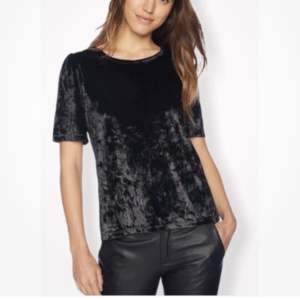 Lucky brand women’s short sleeve black soft velvet top size L new